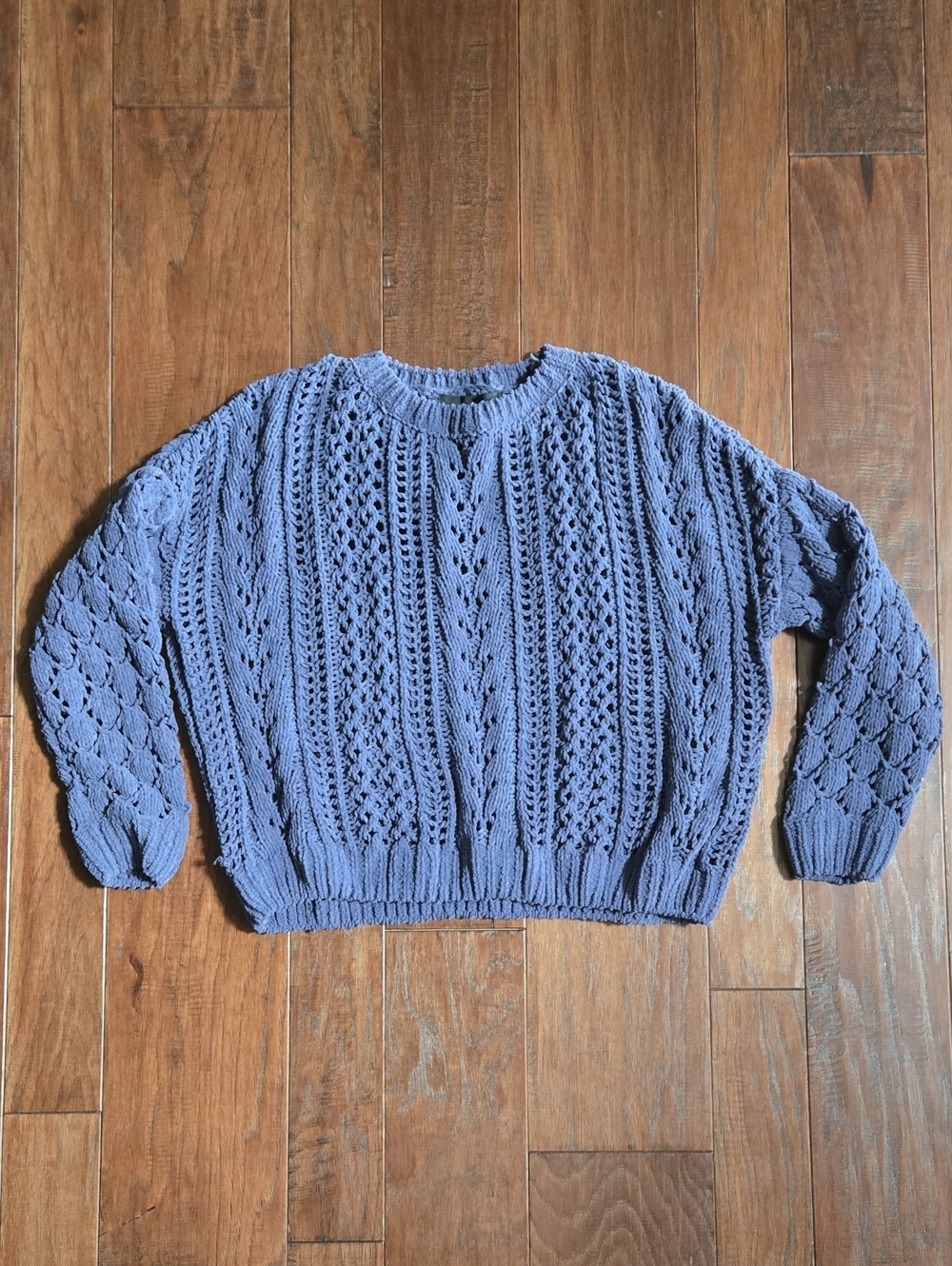 Kendall & Kylie Dusty Blue Openwork Crewneck Sweater XS